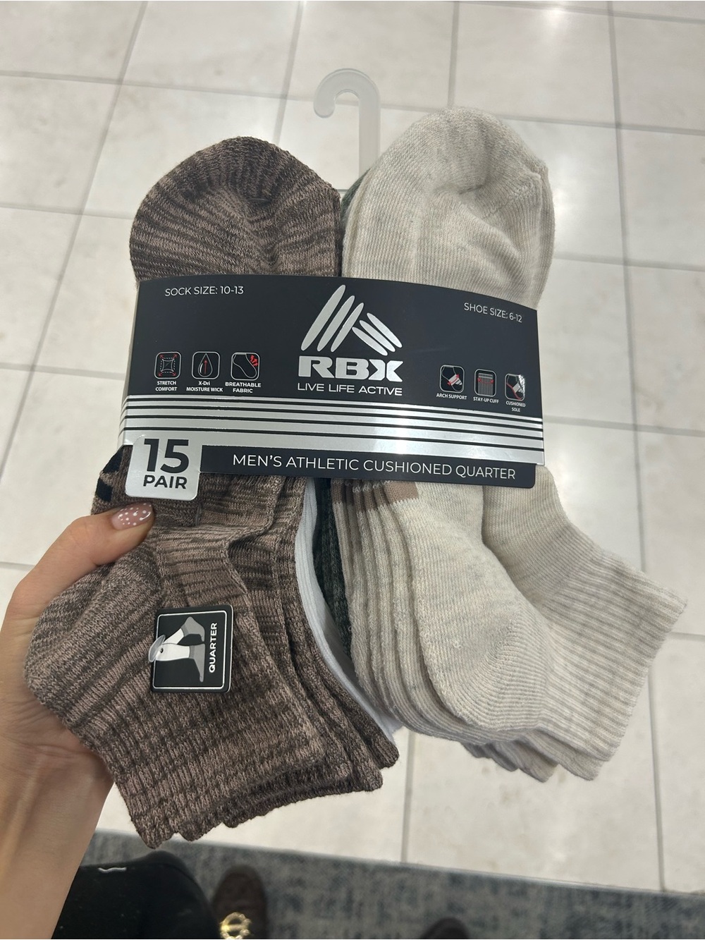 RBX Men's Athletic Cushioned Quarter Socks 15 Pack